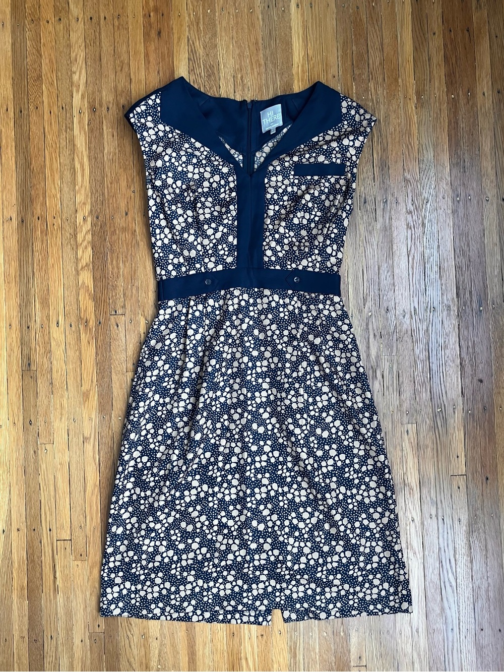 Karen Walker. Navy and Cream Floral Fit-and-Flare Dress